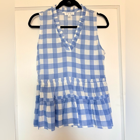 THML Light Blue Checkered Ruffle Top - Picture 3 of 6